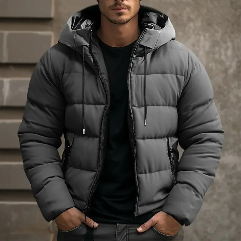 Doudoune Homme à Capuche Matelassée Zippée – Rembourrage Chaud | Hiver Confortable