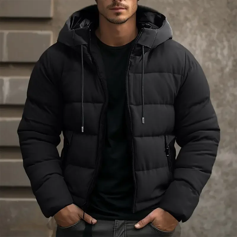Doudoune Homme à Capuche Matelassée Zippée – Rembourrage Chaud | Hiver Confortable