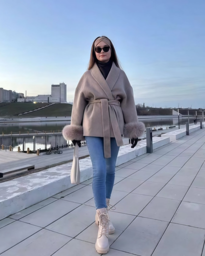 Manteau femme à ceinture - coupe ample avec manches élégantes