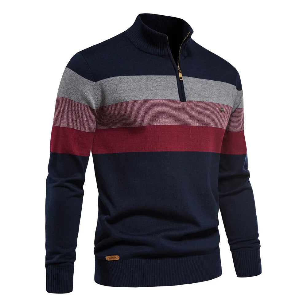 Ethan pull homme maille avec demi-zip et rayures style casual