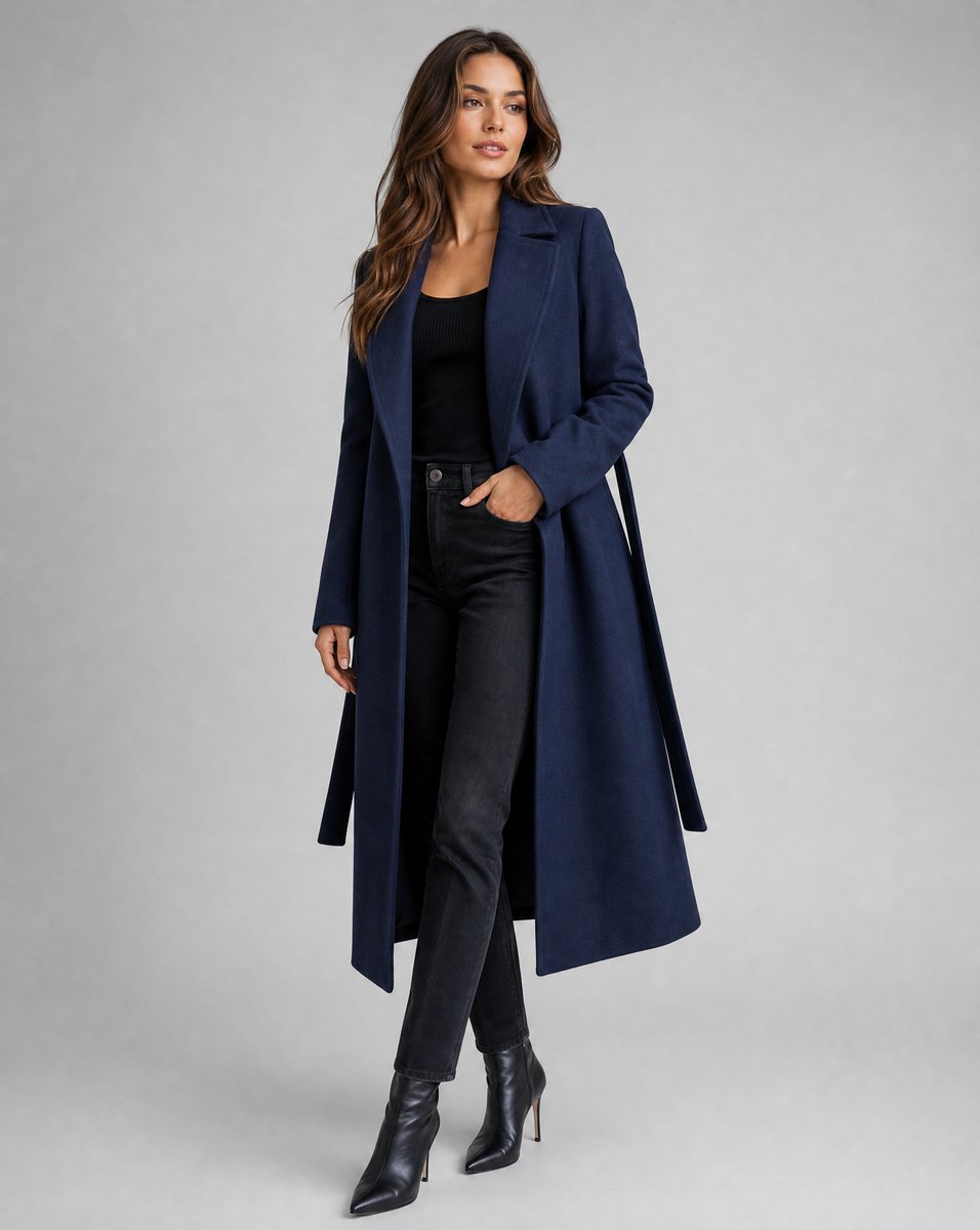 Manteau Femme Long Laine – Col À Revers Cranté Ceinture Assortie | Élégance Intemporelle