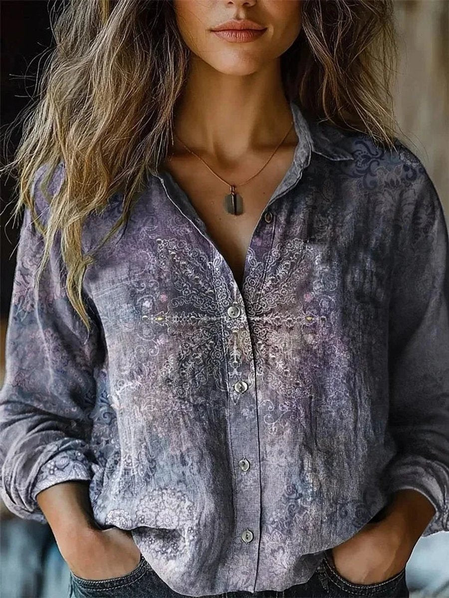 Blouse Femme Bohème Imprimé Floral Paisley – Col Revers Boutonnée | Style Estival Décontracté