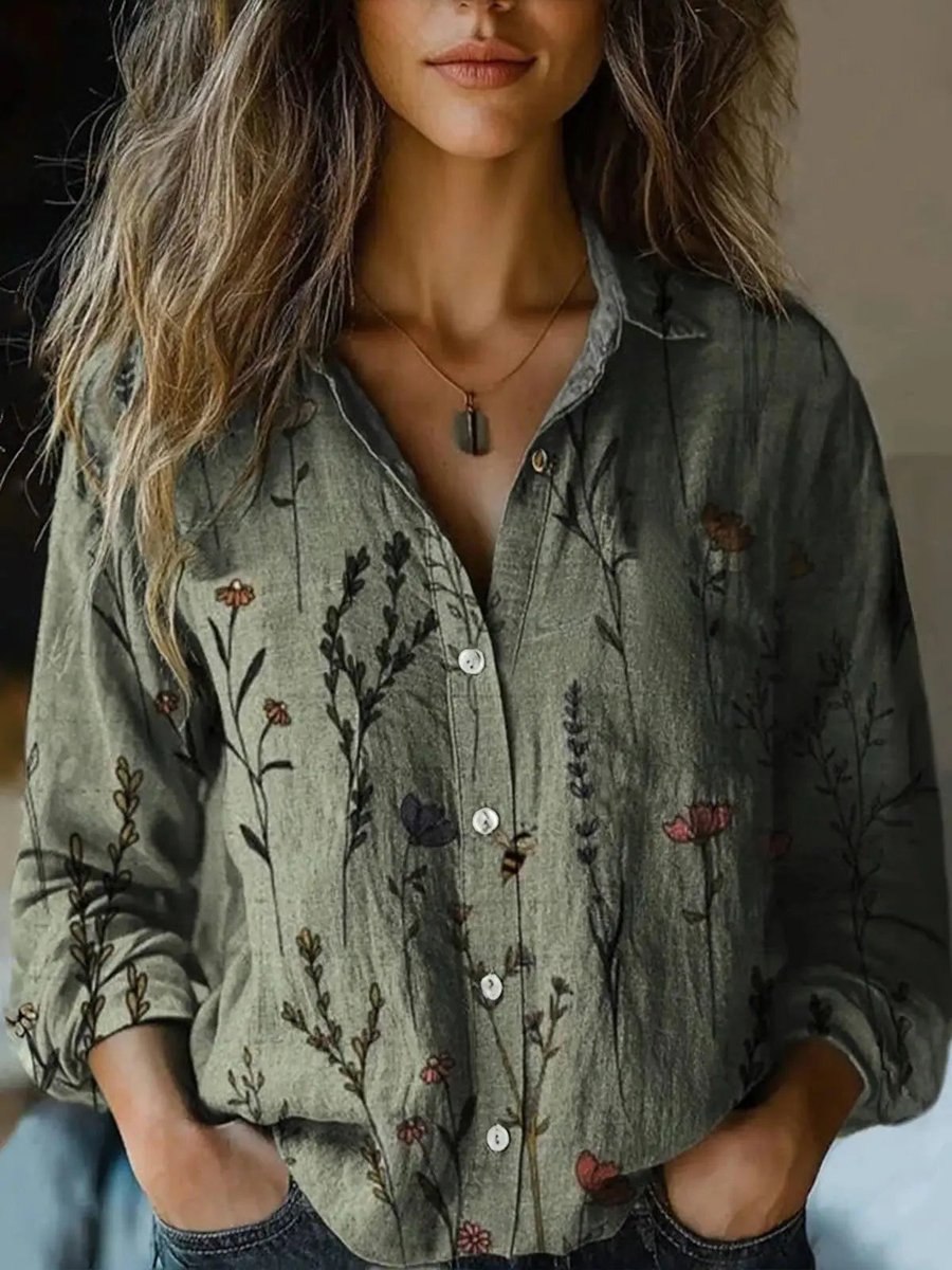 Blouse Femme Bohème Imprimé Floral Paisley – Col Revers Boutonnée | Style Estival Décontracté