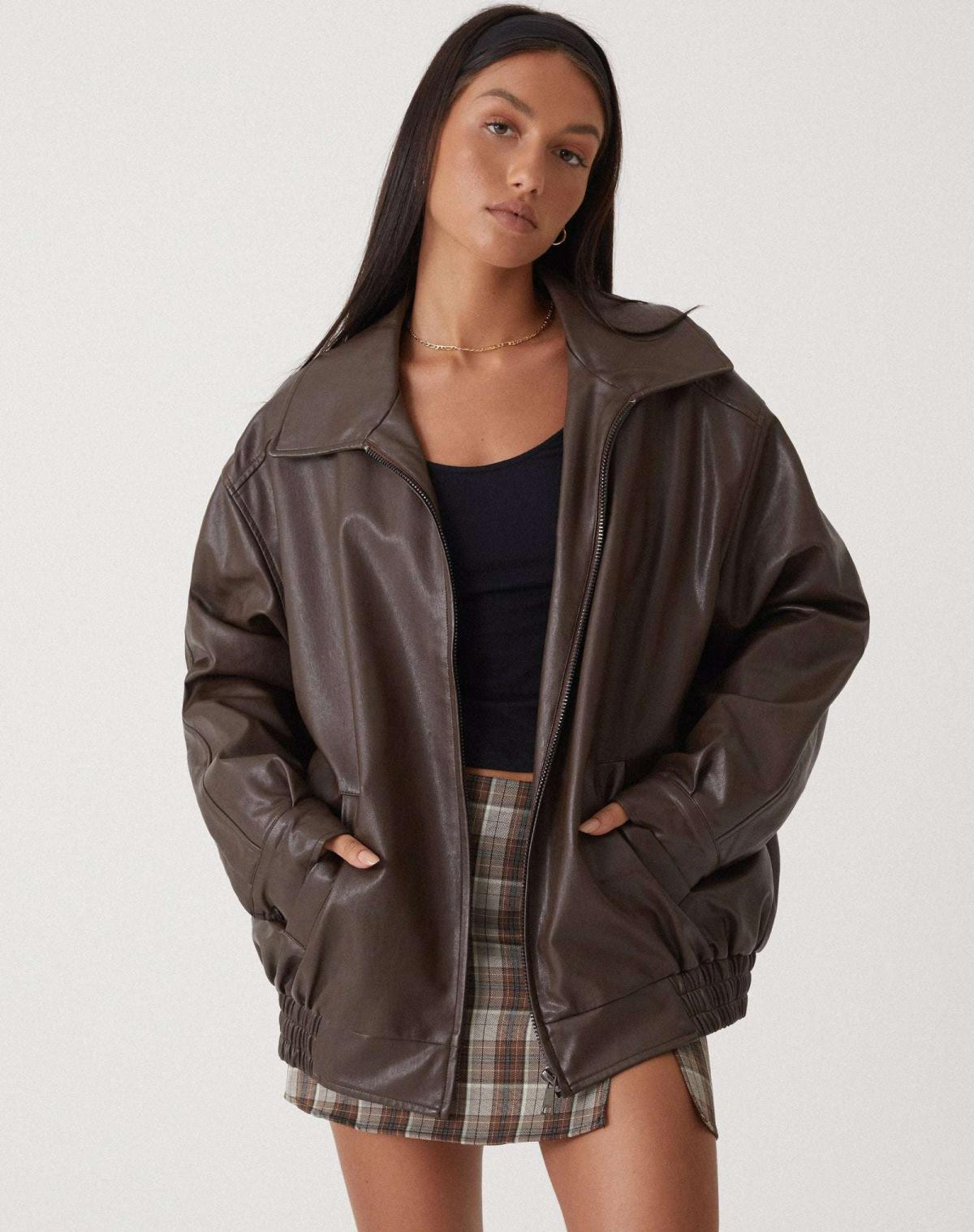 Blouson Femme Bomber Oversize Similicuir – Coupe Décontractée | Style Casual Chic Automne Hiver