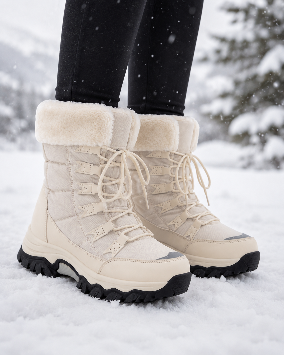 Bottes de Neige Femme Fourrées Lacets – Semelle Antidérapante | Chaleur & Style Hivernal