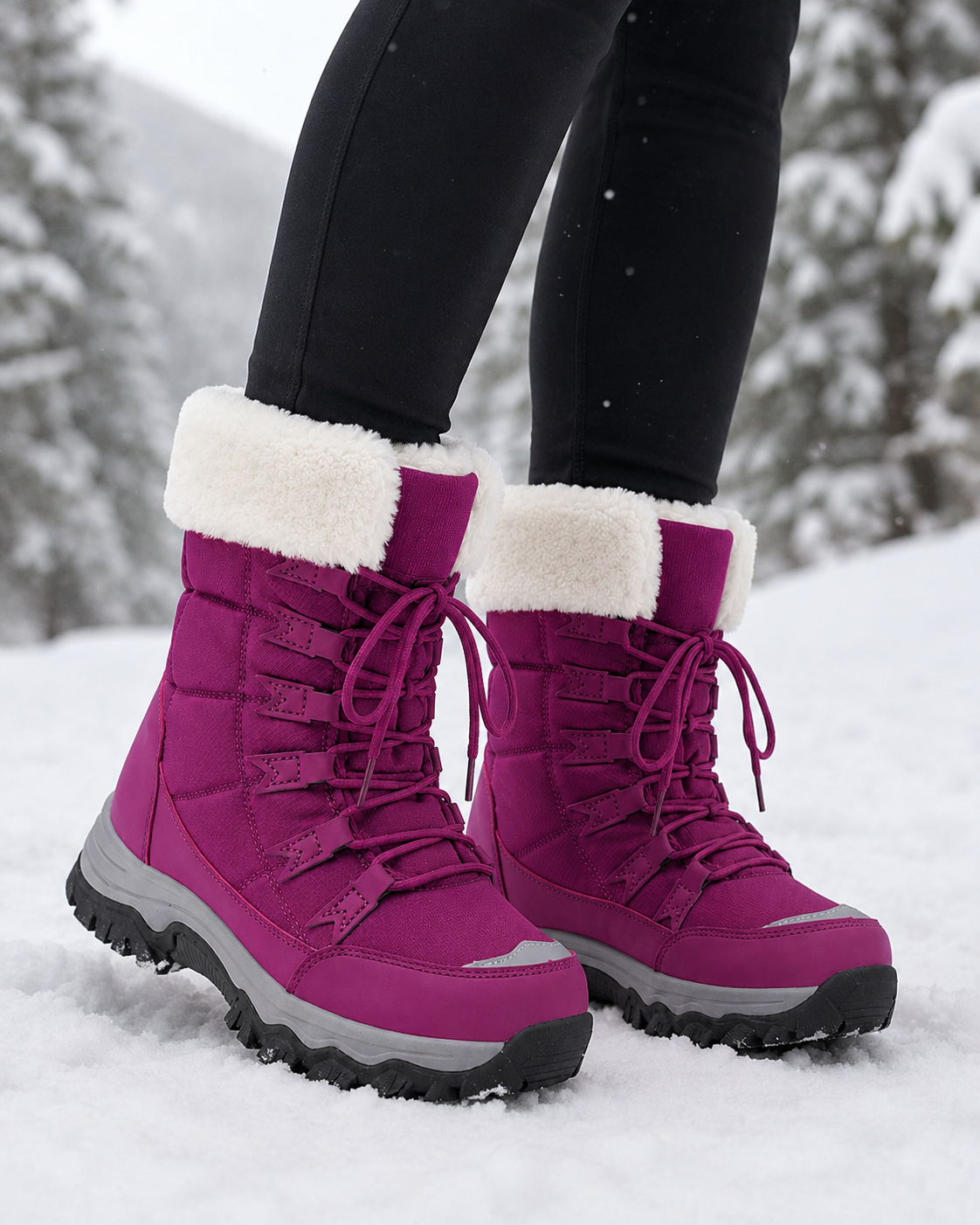 Bottes de Neige Femme Fourrées Lacets – Semelle Antidérapante | Chaleur & Style Hivernal