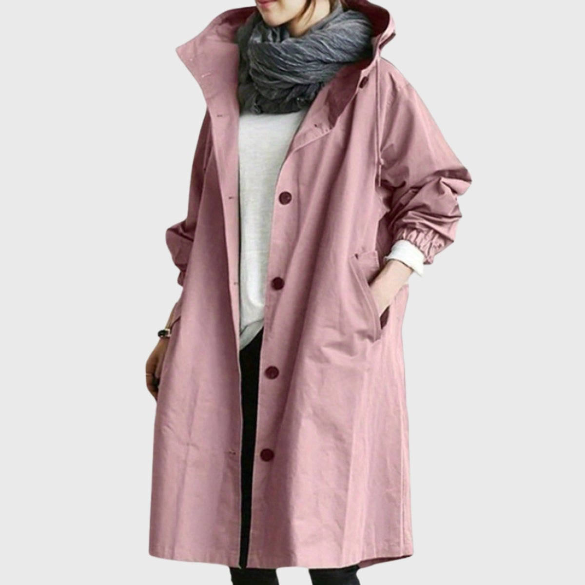 Manteau Femme Long Oversize À Capuche – Finition Déperlante Boutons | Style Chic & Confort