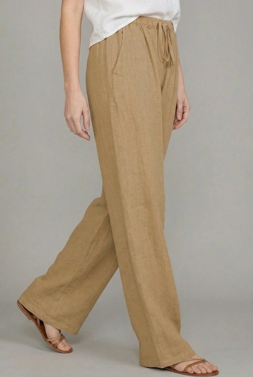 Pantalon Femme Lin – Jambes Larges Taille Élastique Cordon | Légèreté pour l'Été