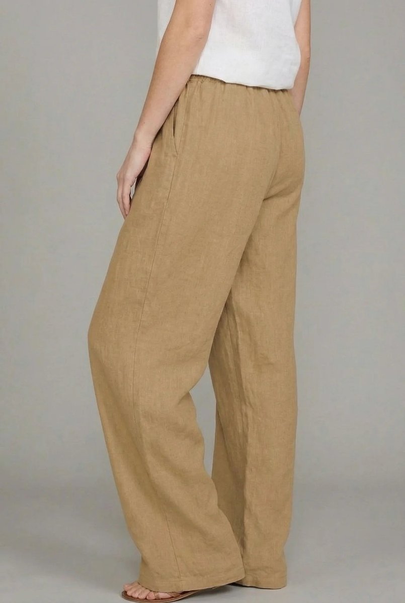Pantalon Femme Lin – Jambes Larges Taille Élastique Cordon | Légèreté pour l'Été