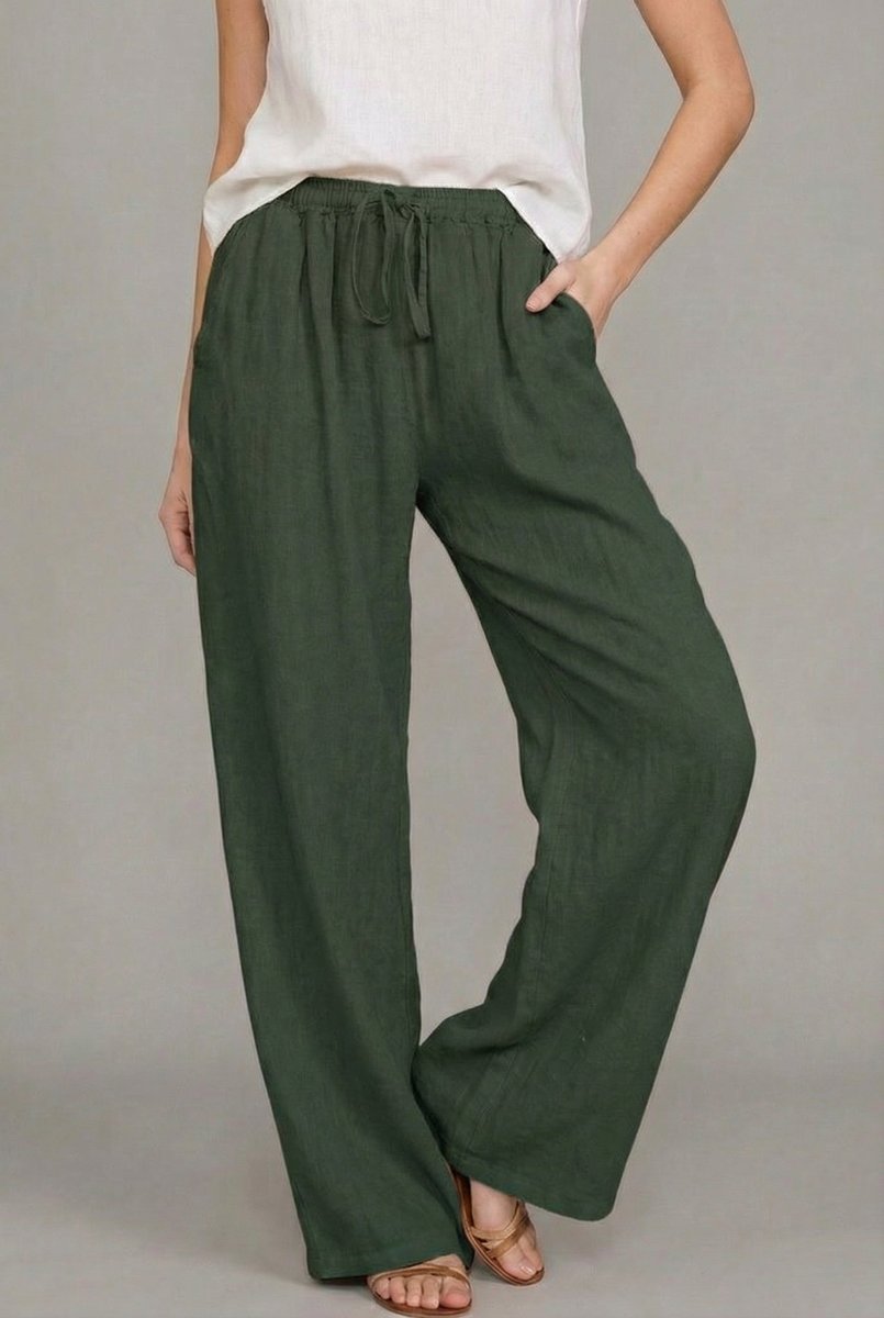 Pantalon Femme Lin – Jambes Larges Taille Élastique Cordon | Légèreté pour l'Été