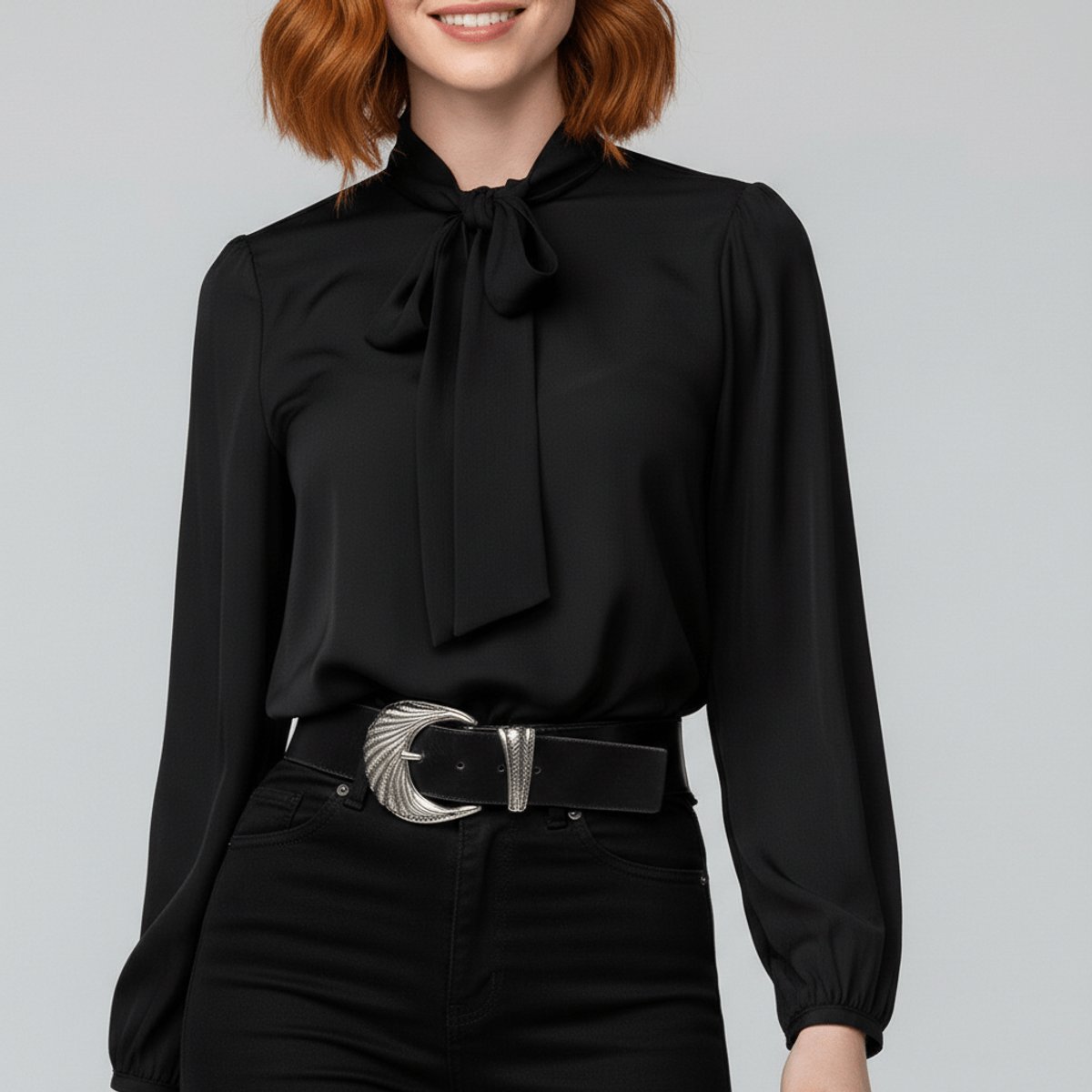 Blouse Femme Nœud Col – Manches Longues Poignets Froncés | Élégance Bureau & Soirée