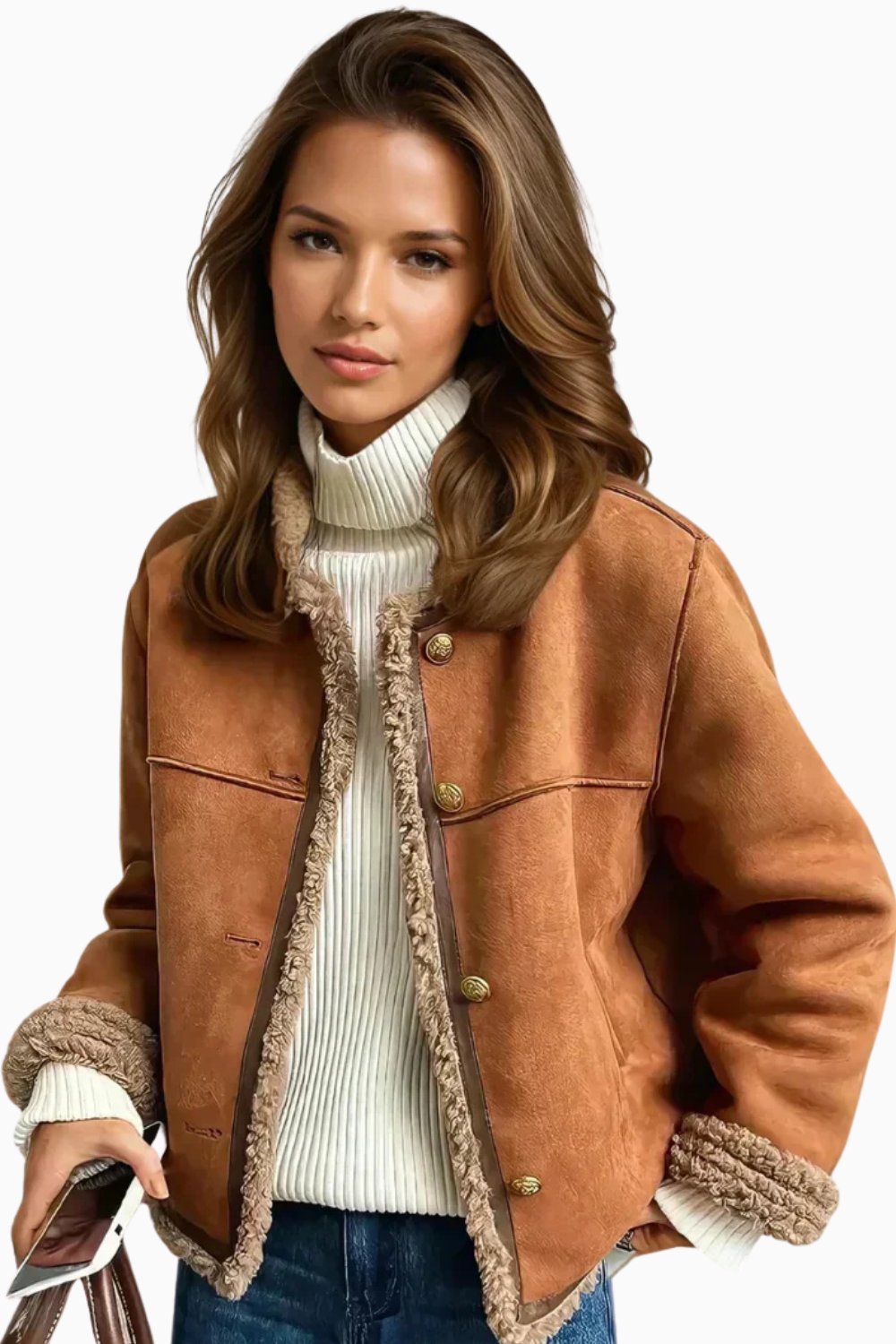 Veste Femme Fausse Peau de Mouton – Coupe Courte Boutonnée | Style Casual Chic Automne Hiver
