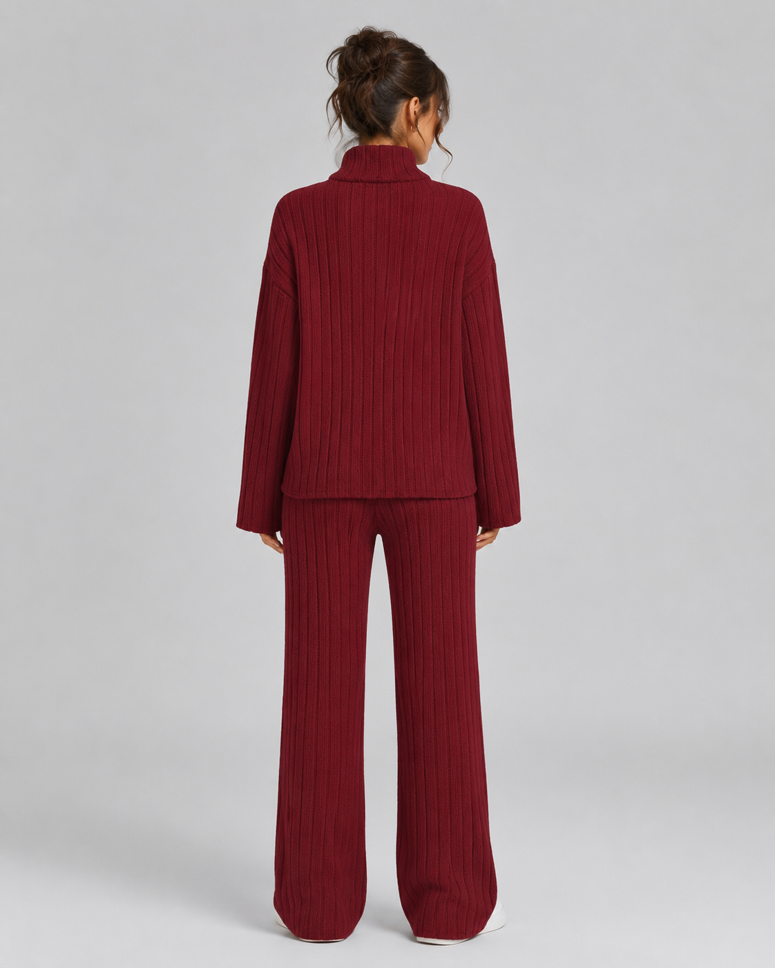 Ensemble Co-ord Femme Maille Côtelée – Col Roulé & Pantalon Large | Look Quiet Luxury