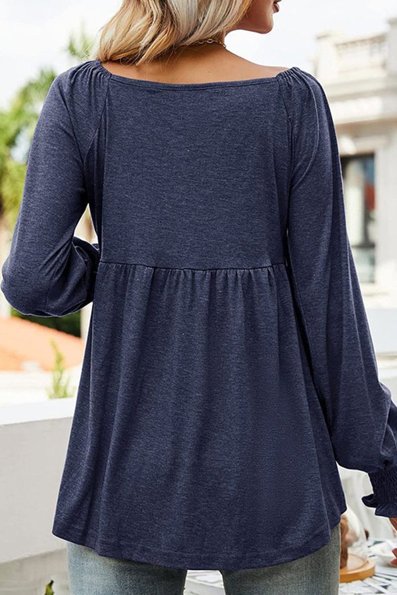Blouse Femme Col V Babydoll – Manches Longues Poignets Smockés | Style Romantique Chic