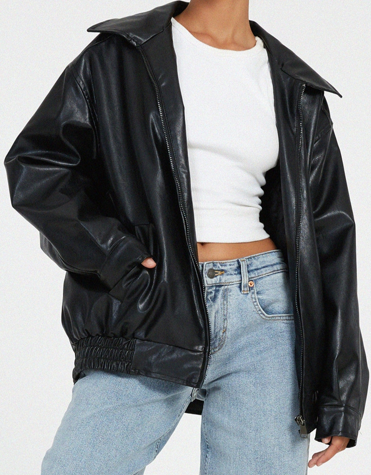 Blouson Femme Bomber Oversize Similicuir – Coupe Décontractée | Style Casual Chic Automne Hiver