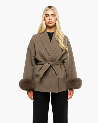 Manteau femme à ceinture - coupe ample avec manches élégantes
