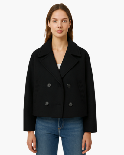 Veste courte femme à double boutonnage - coupe droite à revers élégants