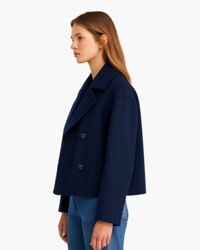 Veste courte femme à double boutonnage - coupe droite à revers élégants