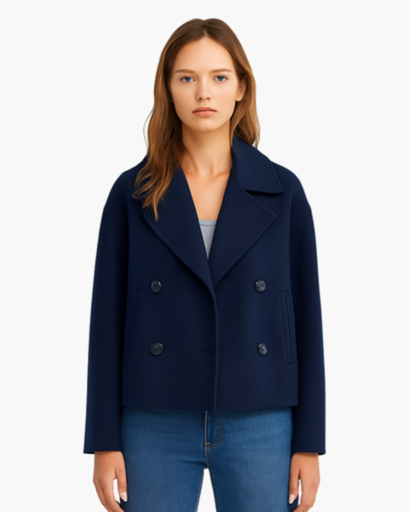 Veste courte femme à double boutonnage - coupe droite à revers élégants
