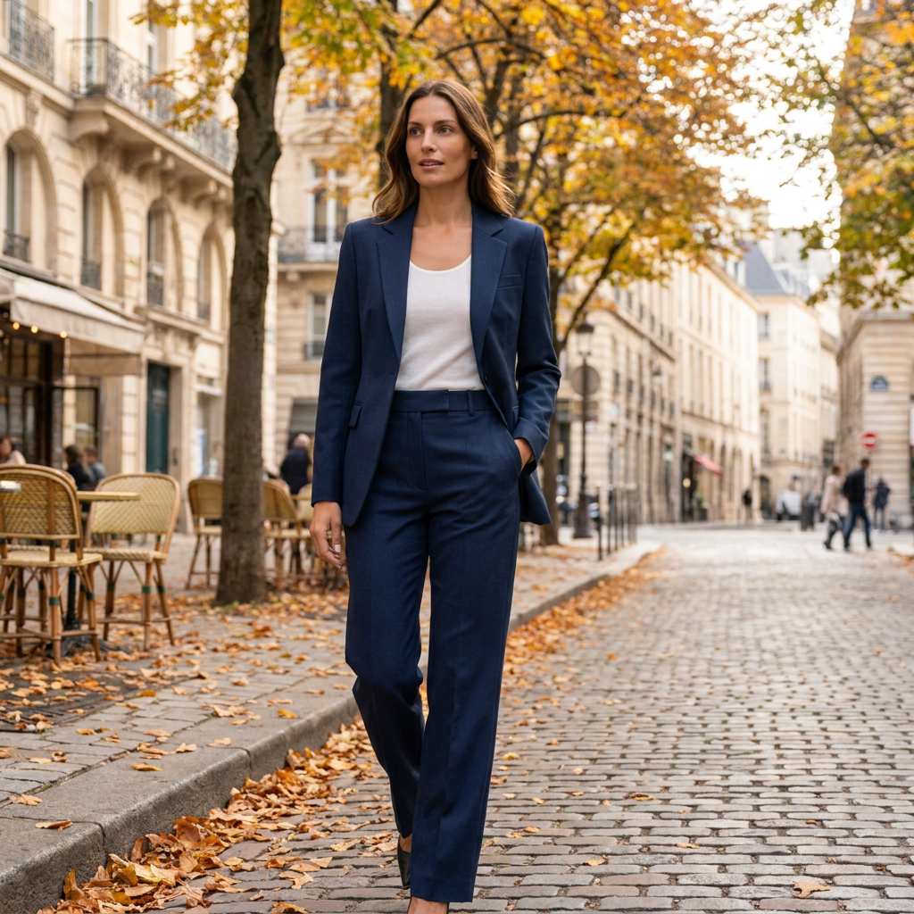 Ensemble Tailleur Femme - Blazer Structuré et Pantalon Droit