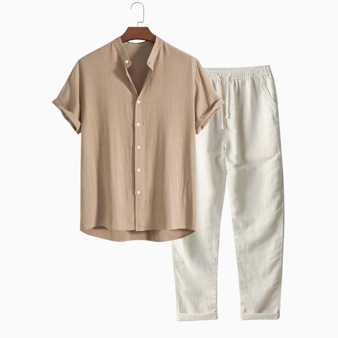 Ensemble Lin Homme Été – Chemise & Pantalon Léger Respirant | Vacances & Casual