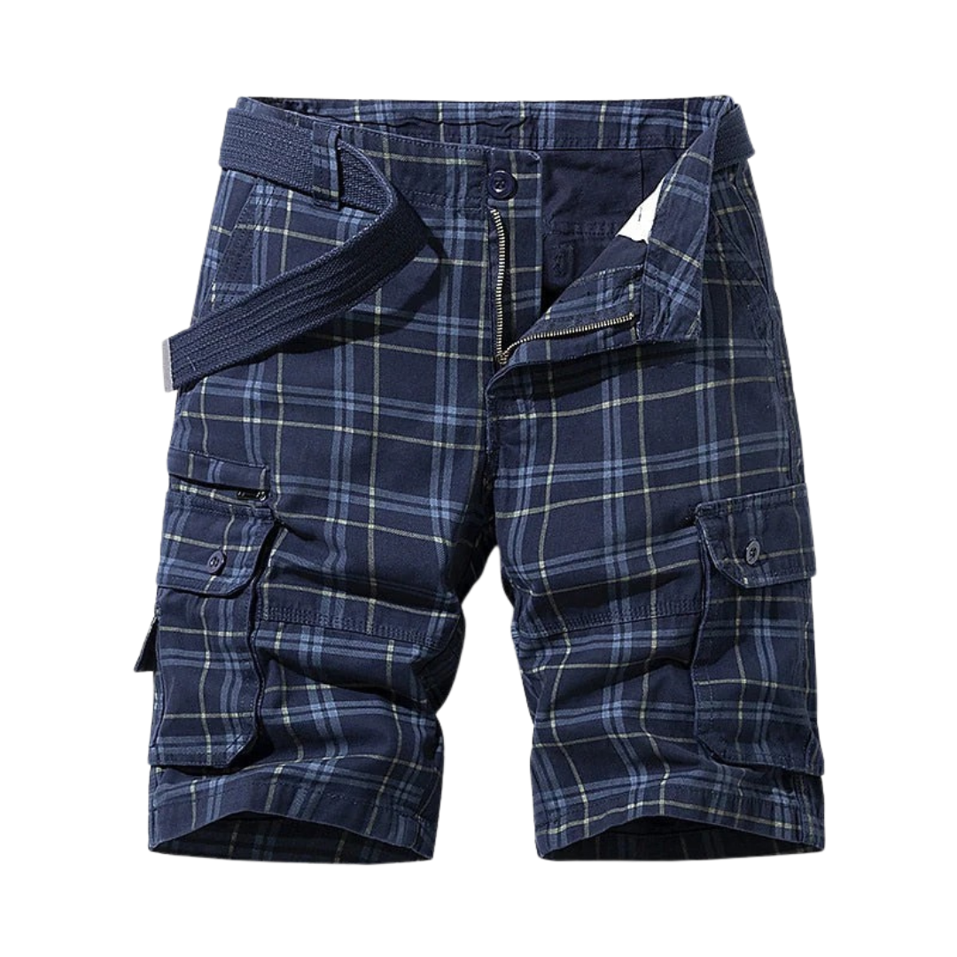Rafael short cargo homme à carreaux style utilitaire avec ceinture look outdoor été