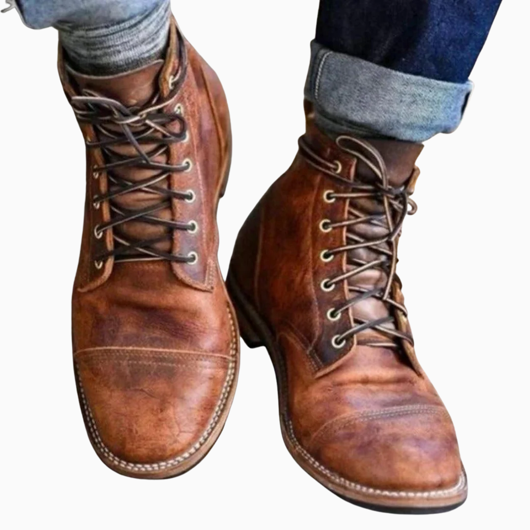 Bottes homme lacets style cuir semelle robuste look vintage