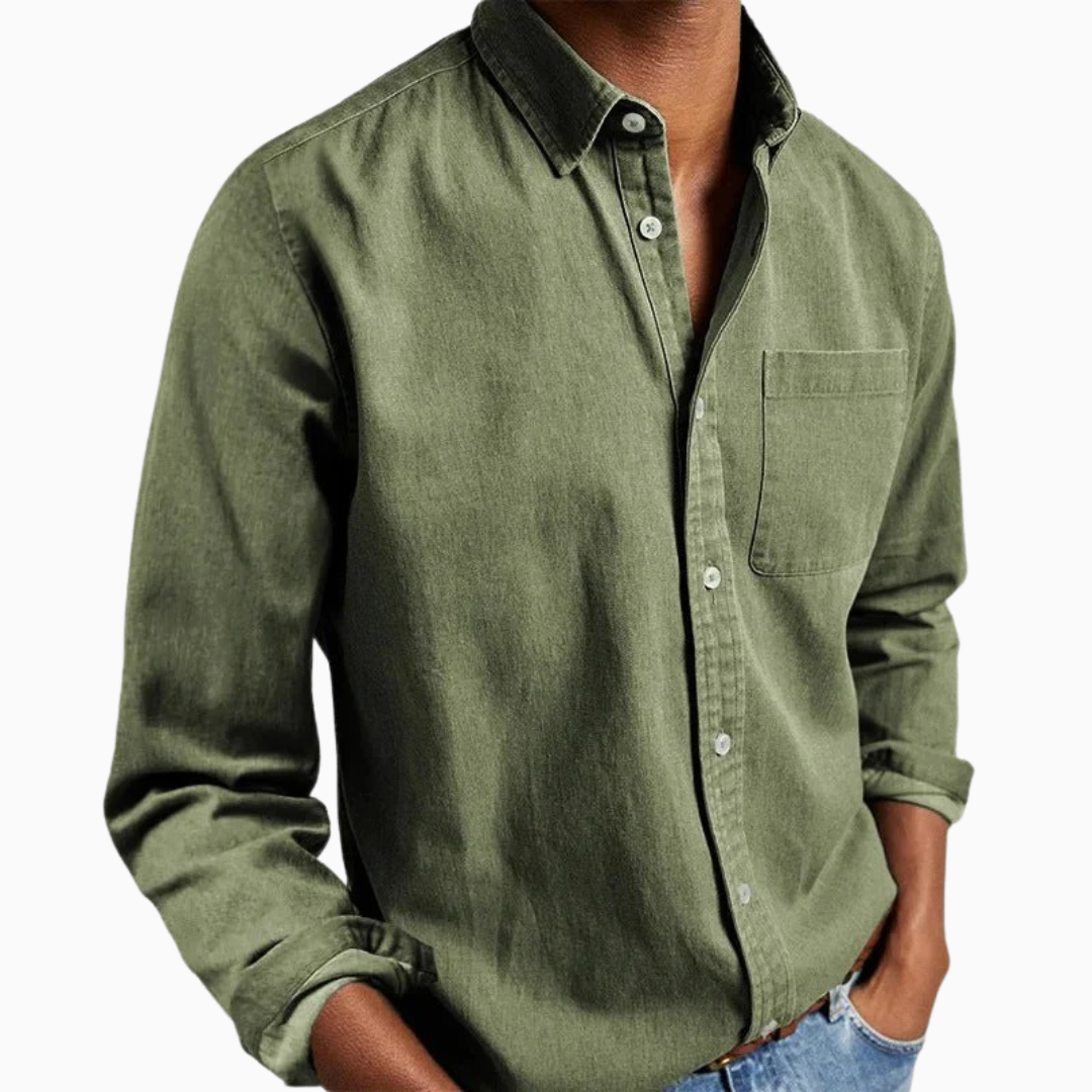 Thiago chemise homme été manches longues style casual poche poitrine coupe confortable