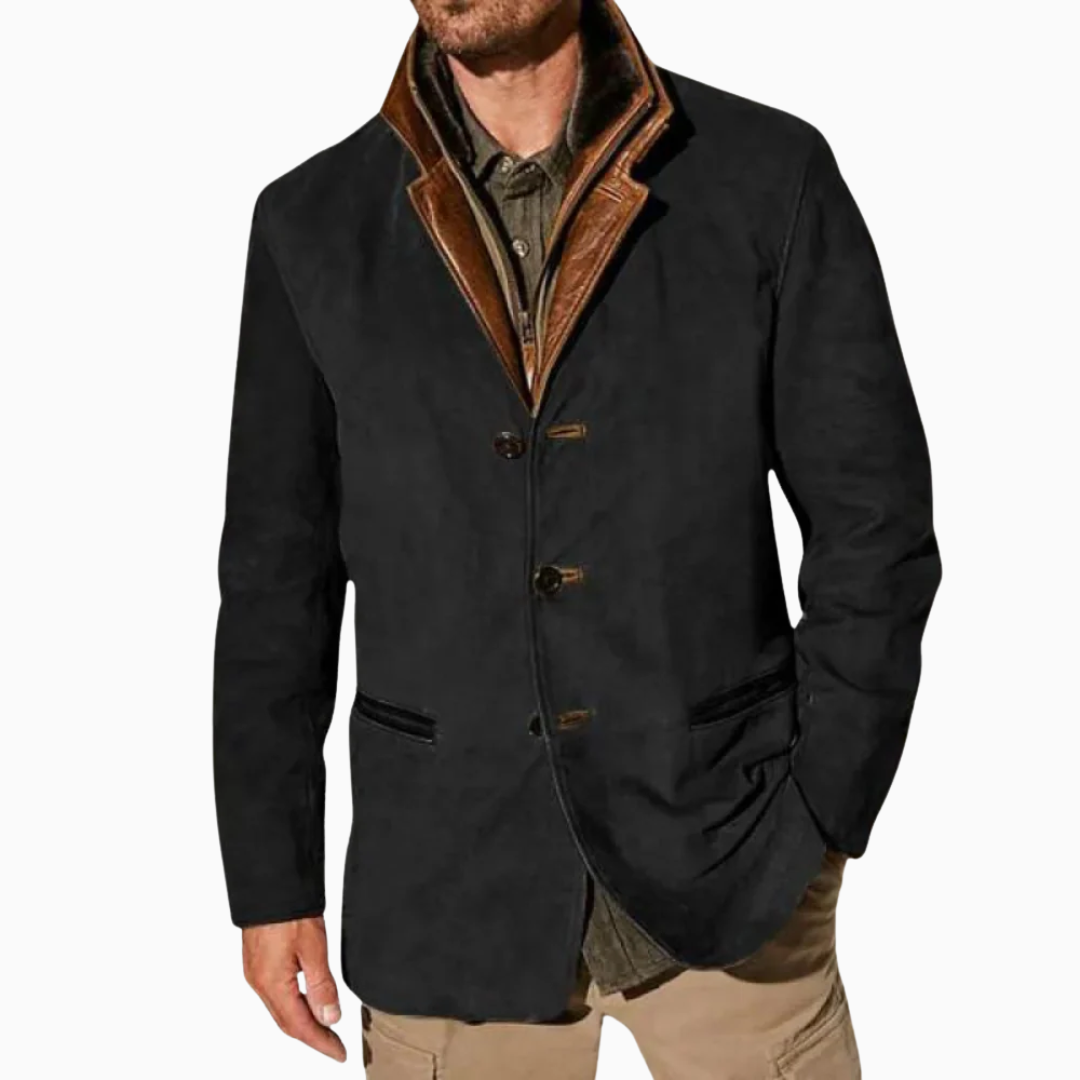 Veste Homme Suédine – Col Montant Zippée & Boutons | Style Casual Élégant