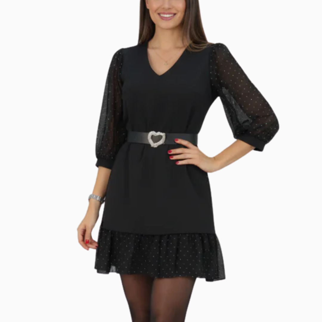 Robe courte femme col en V manches transparentes à pois