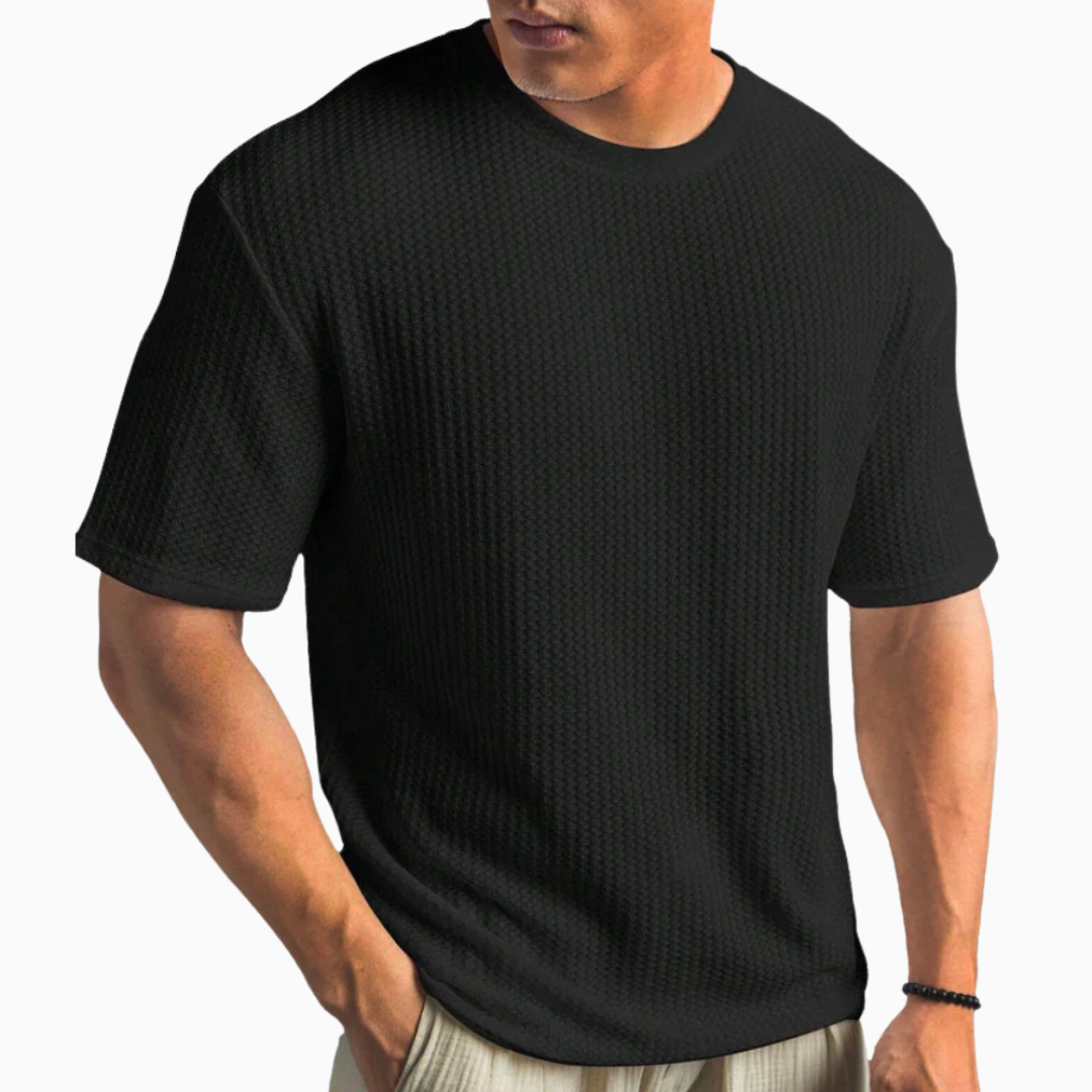 T-shirt homme texture gaufrée manches courtes col rond coupe confortable