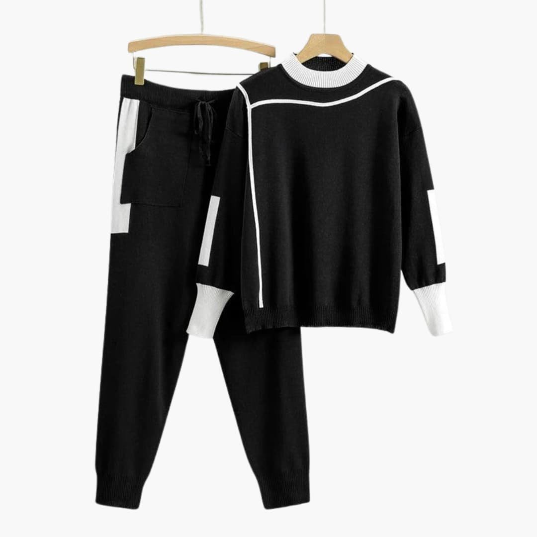 Ensemble Deux Pièces Femme Maille Lisérés Contrastés – Pull & Pantalon | Stella Hiver