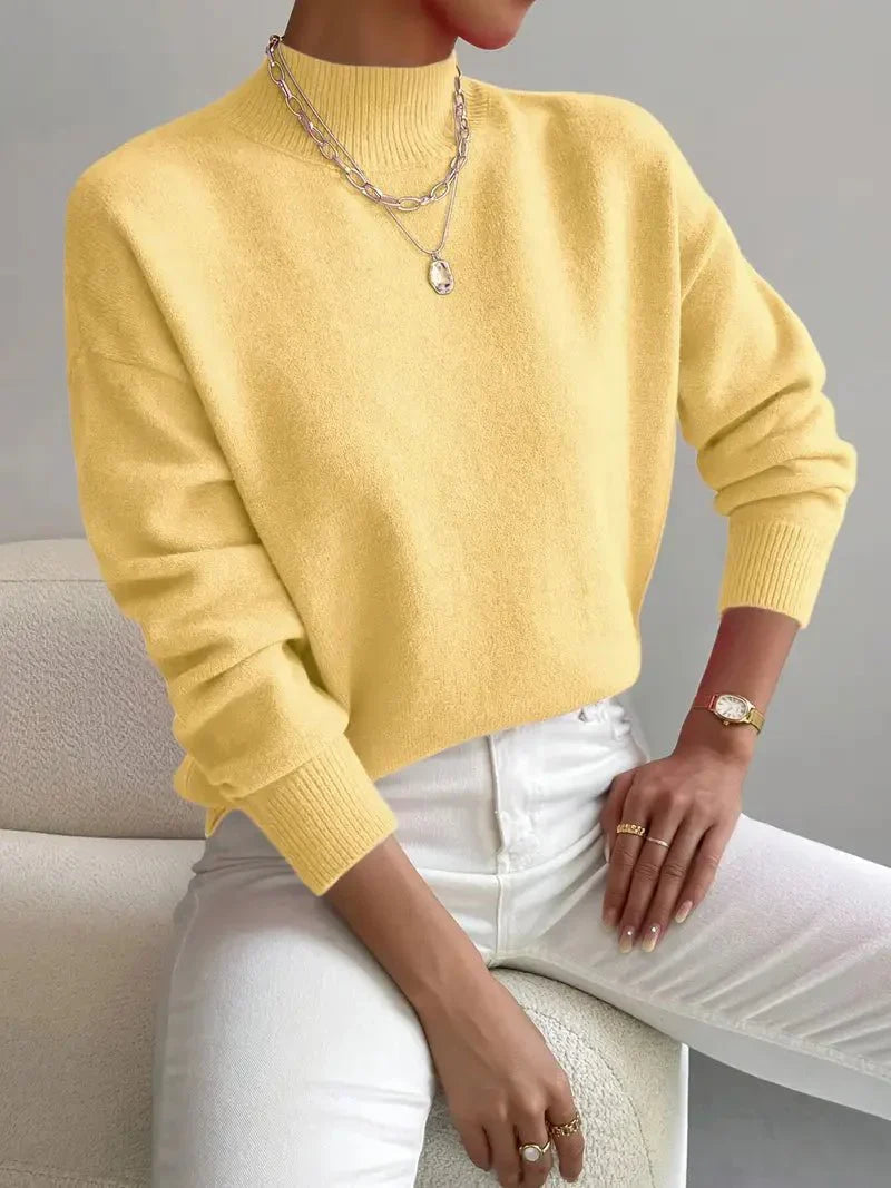 Pull Femme Maille Côtelée – Col Montant Manches Longues Chaud | Style Casual Hiver
