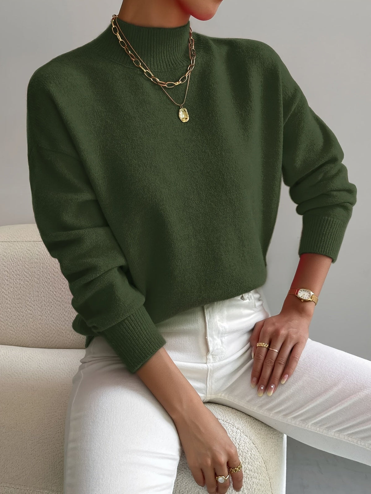 Pull Femme Maille Côtelée – Col Montant Manches Longues Chaud | Style Casual Hiver