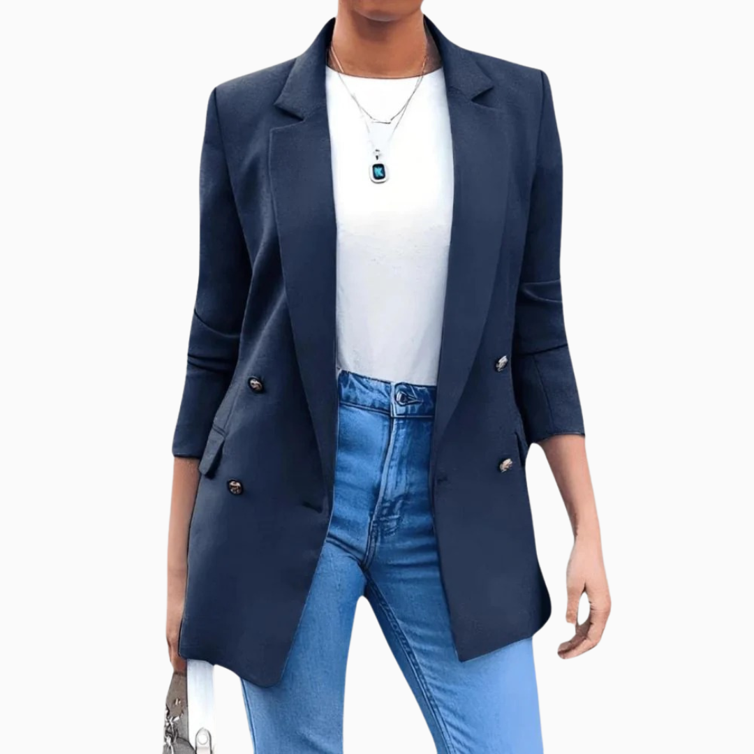 Sophie | Blazer femme coupe longue croisée boutonnée élégante style moderne