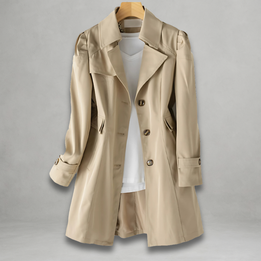 Trench-coat femme classique en coton mélangé – manteau mi-long à col revers et fermeture boutonnée