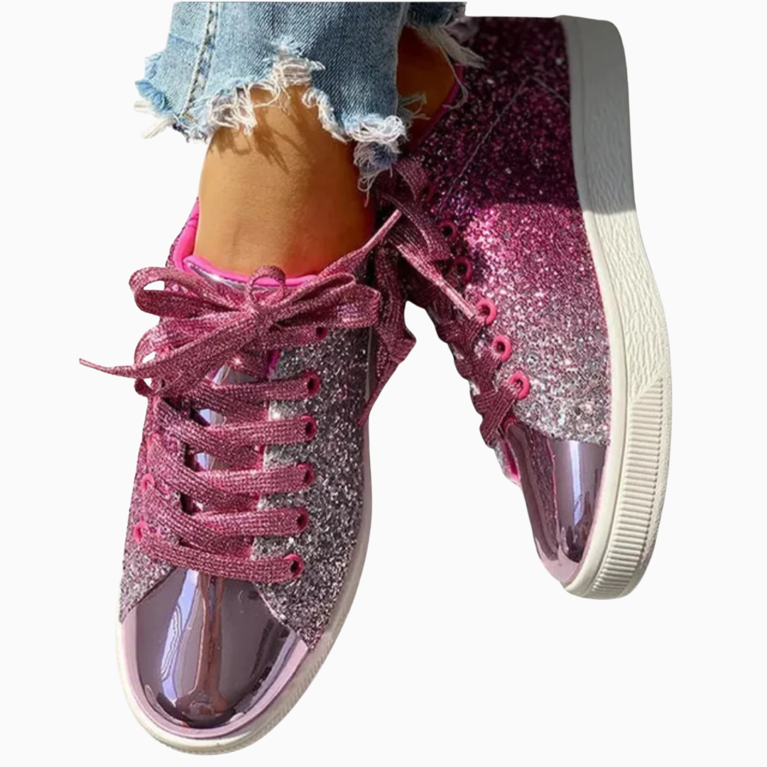 Baskets Femme Paillettes – Tige Scintillante Bout Verni | Look Glamour & Tendance