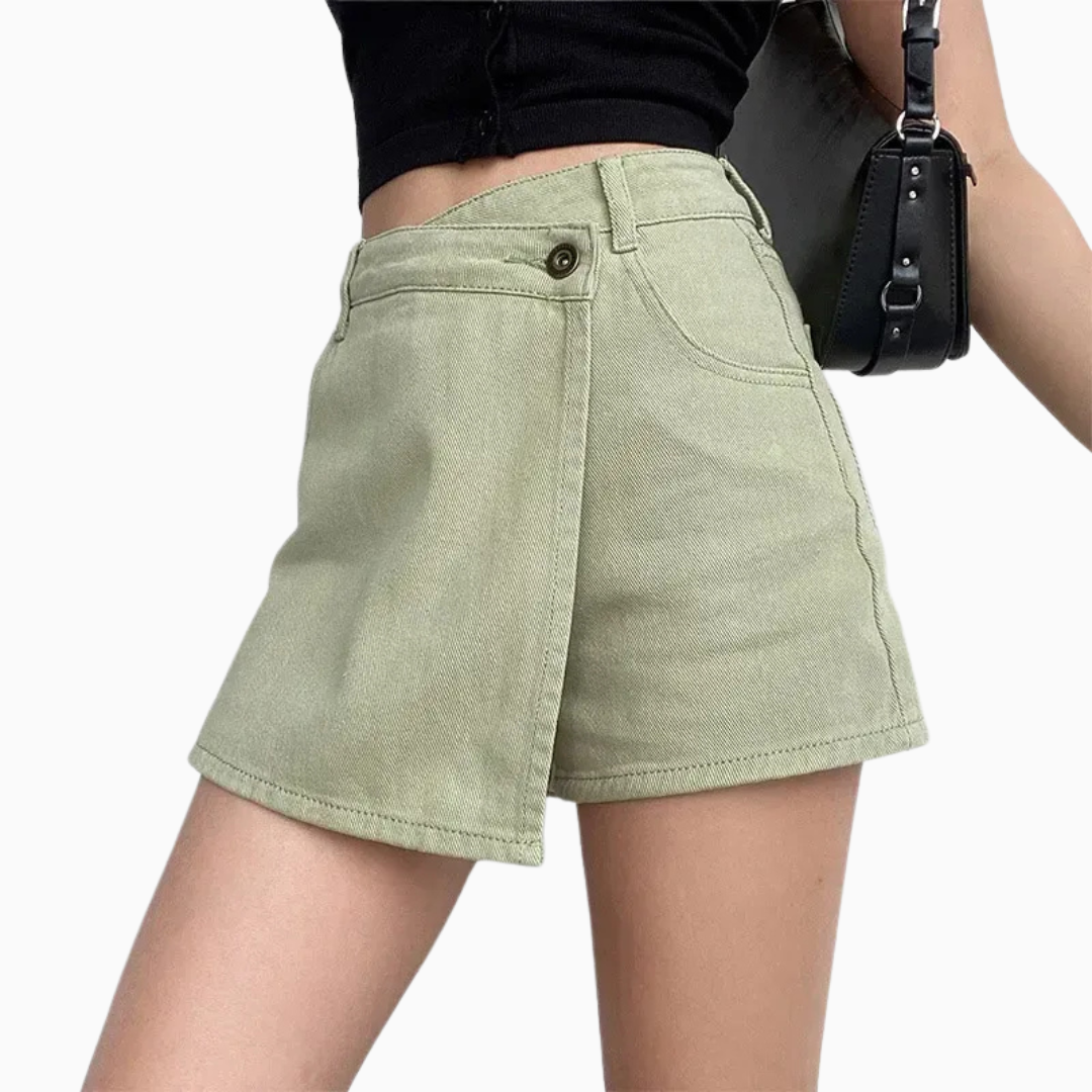 Lison | Jupe short en jean taille croisée mini denim à allure tendance