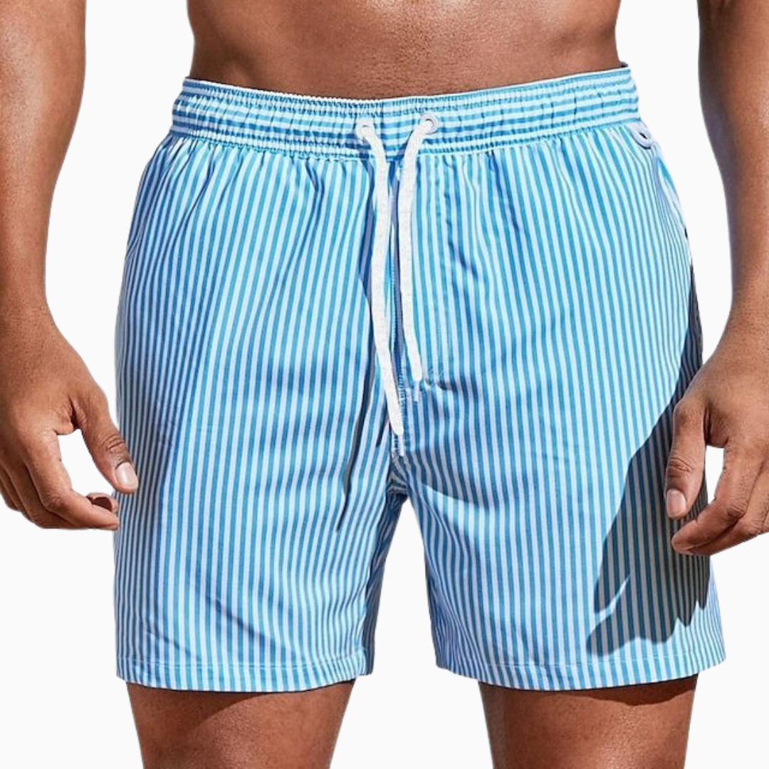 Milan short de bain homme rayé taille élastique avec cordon coupe décontractée