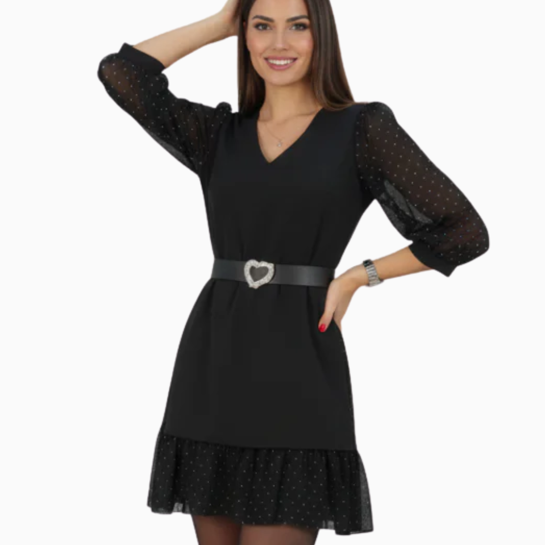 Robe courte femme col en V manches transparentes à pois