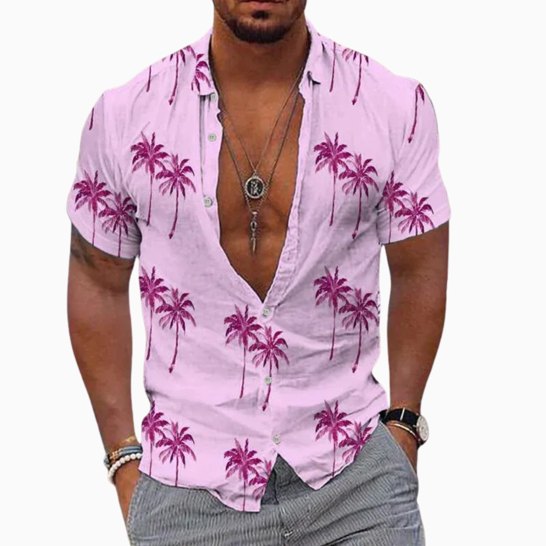 Enzo chemise homme d'été imprimé palmiers manches courtes boutonnée