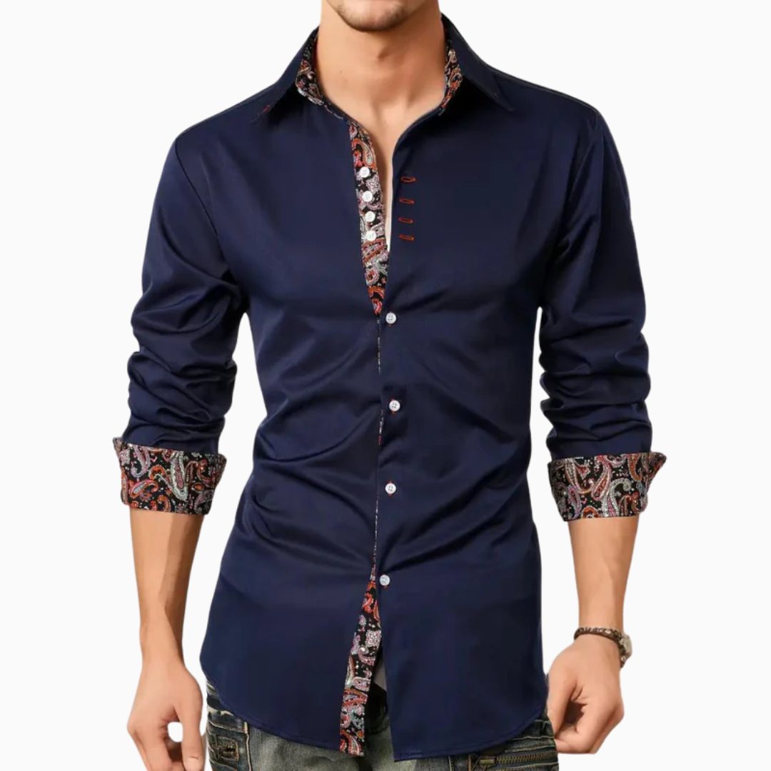 Ethan chemise homme blanche manches longues avec détails imprimés coupe ajustée