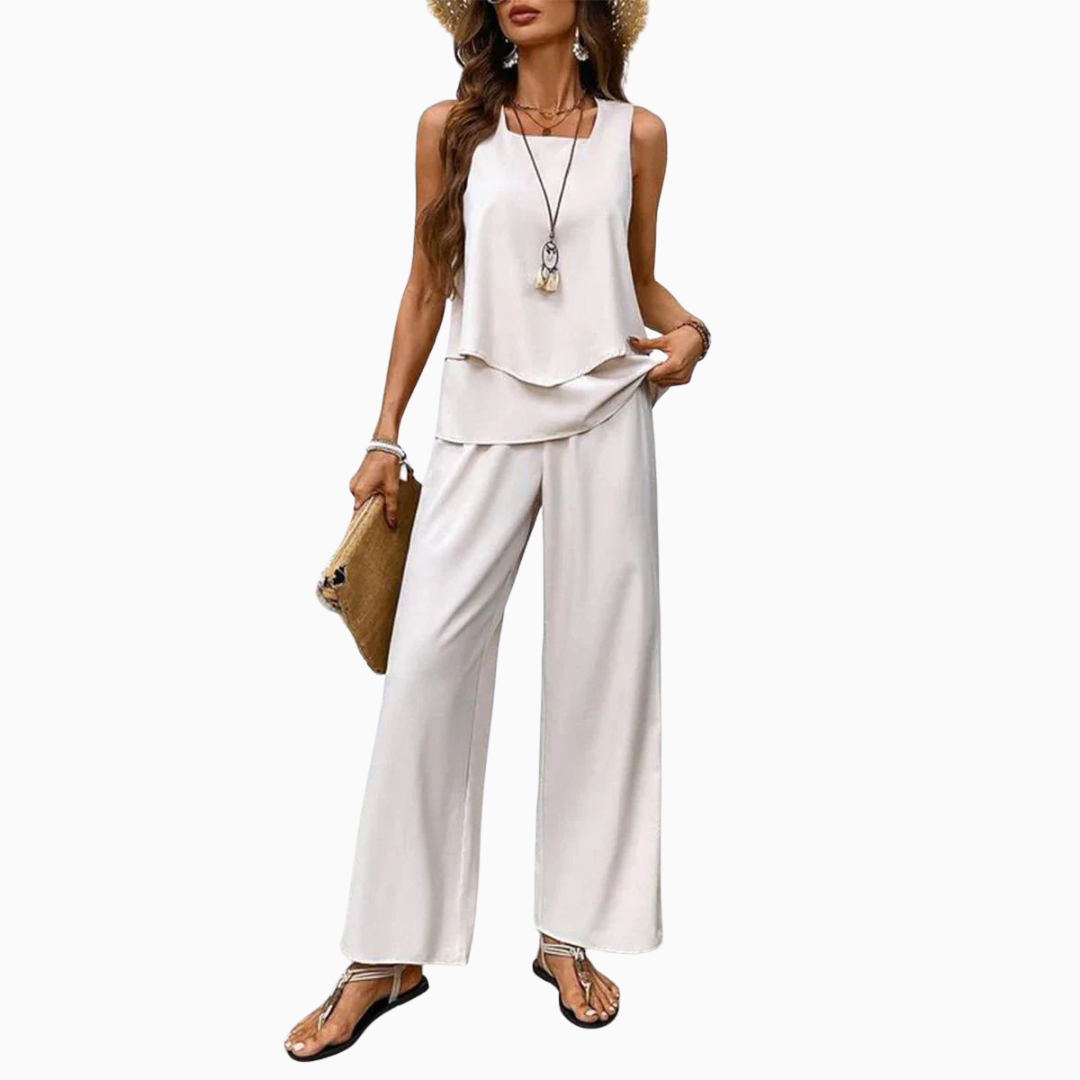 Ensemble Femme Deux Pièces Rayé – Haut Sans Manches & Pantalon Large | Style Estival Chic