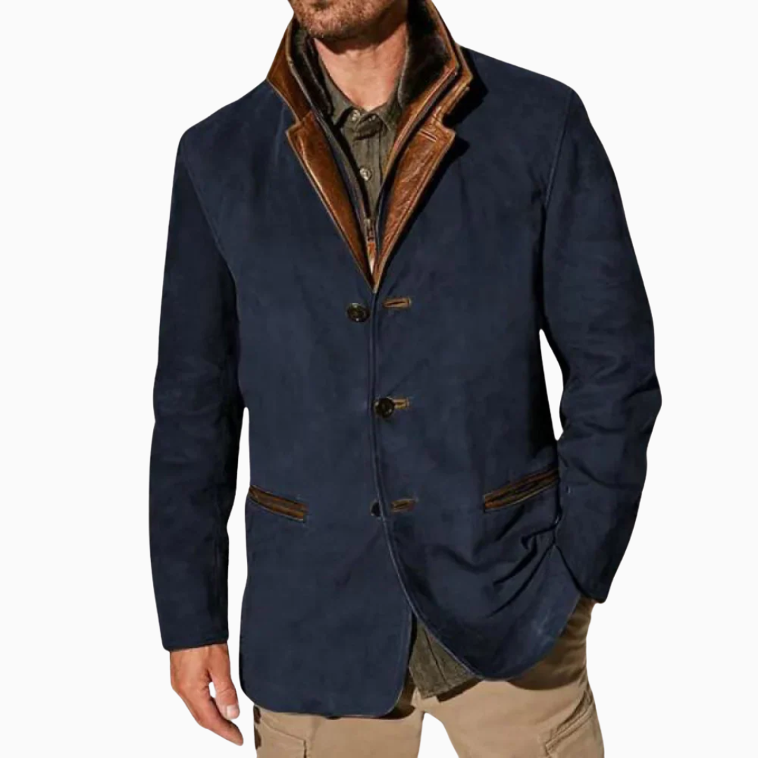 Veste Homme Suédine – Col Montant Zippée & Boutons | Style Casual Élégant
