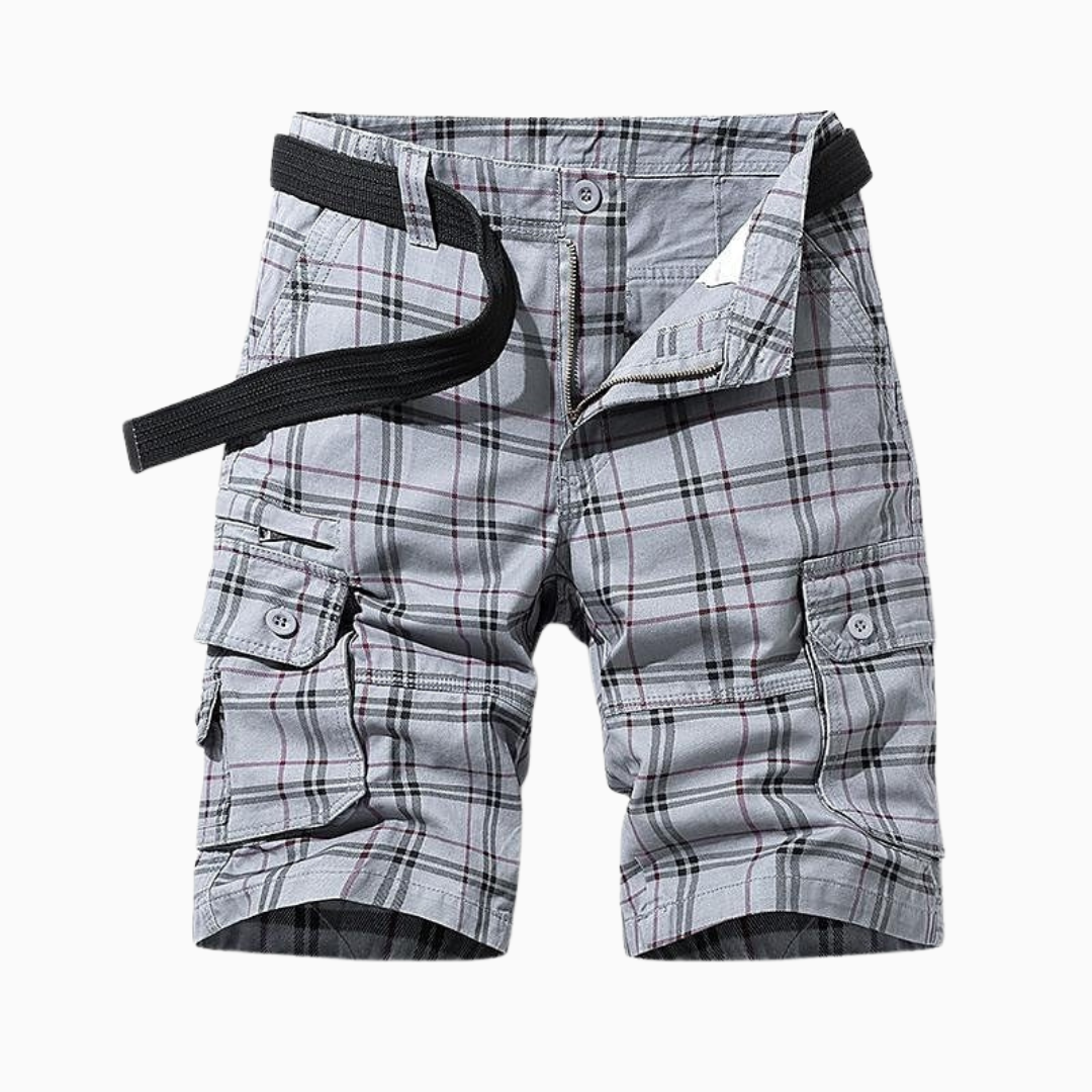 Rafael short cargo homme à carreaux style utilitaire avec ceinture look outdoor été