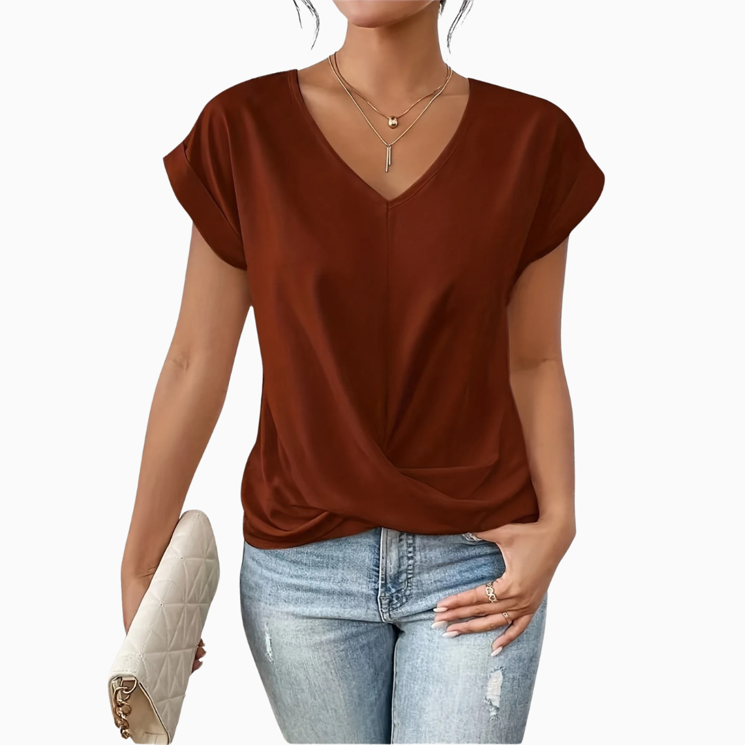 Blouse Femme Col V Croisé – Manches Courtes Légère | Casual & Féminine