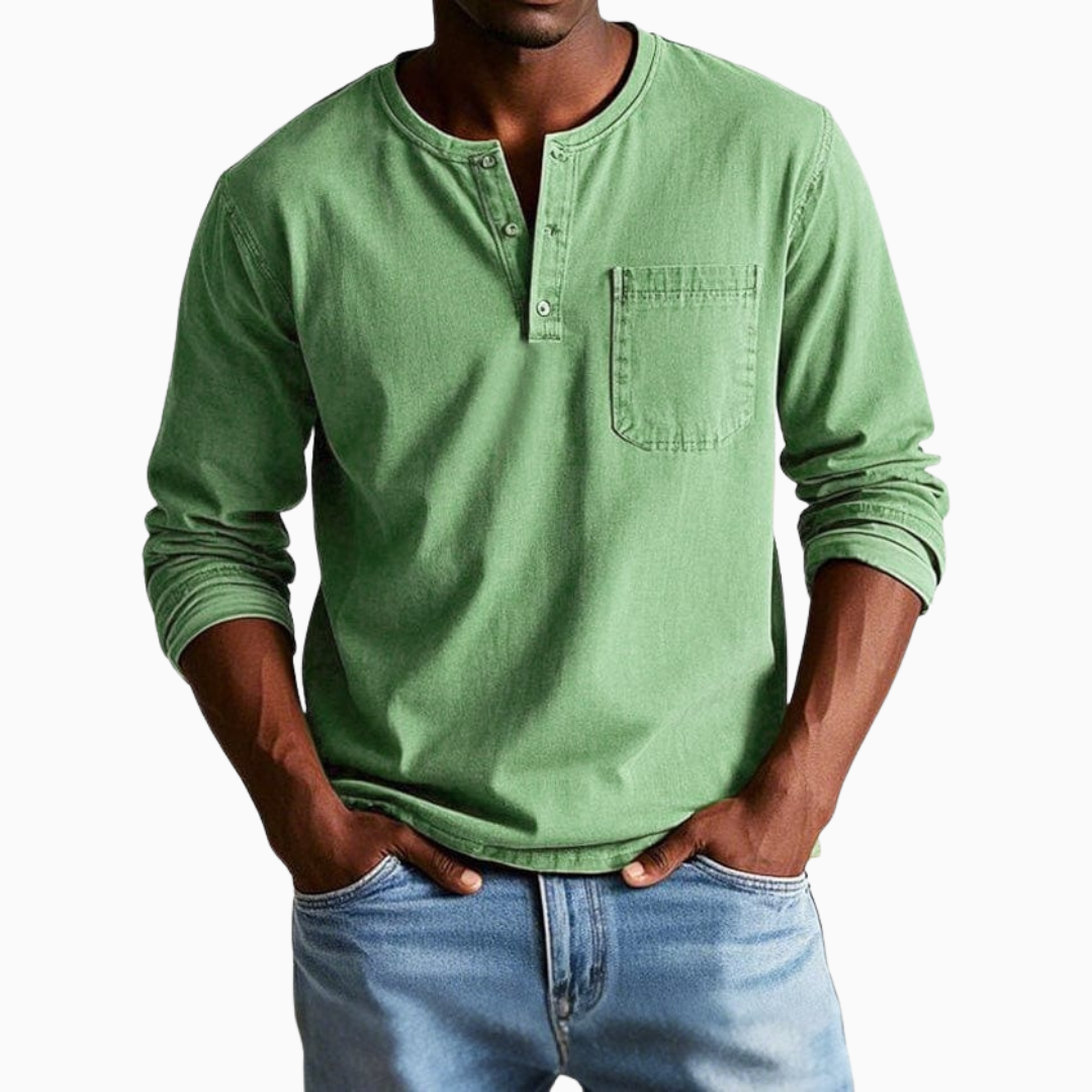 T-shirt Homme Manches Longues Style Henley – Haut Décontracté à Boutons