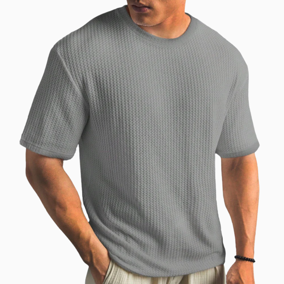 T-shirt homme texture gaufrée manches courtes col rond coupe confortable
