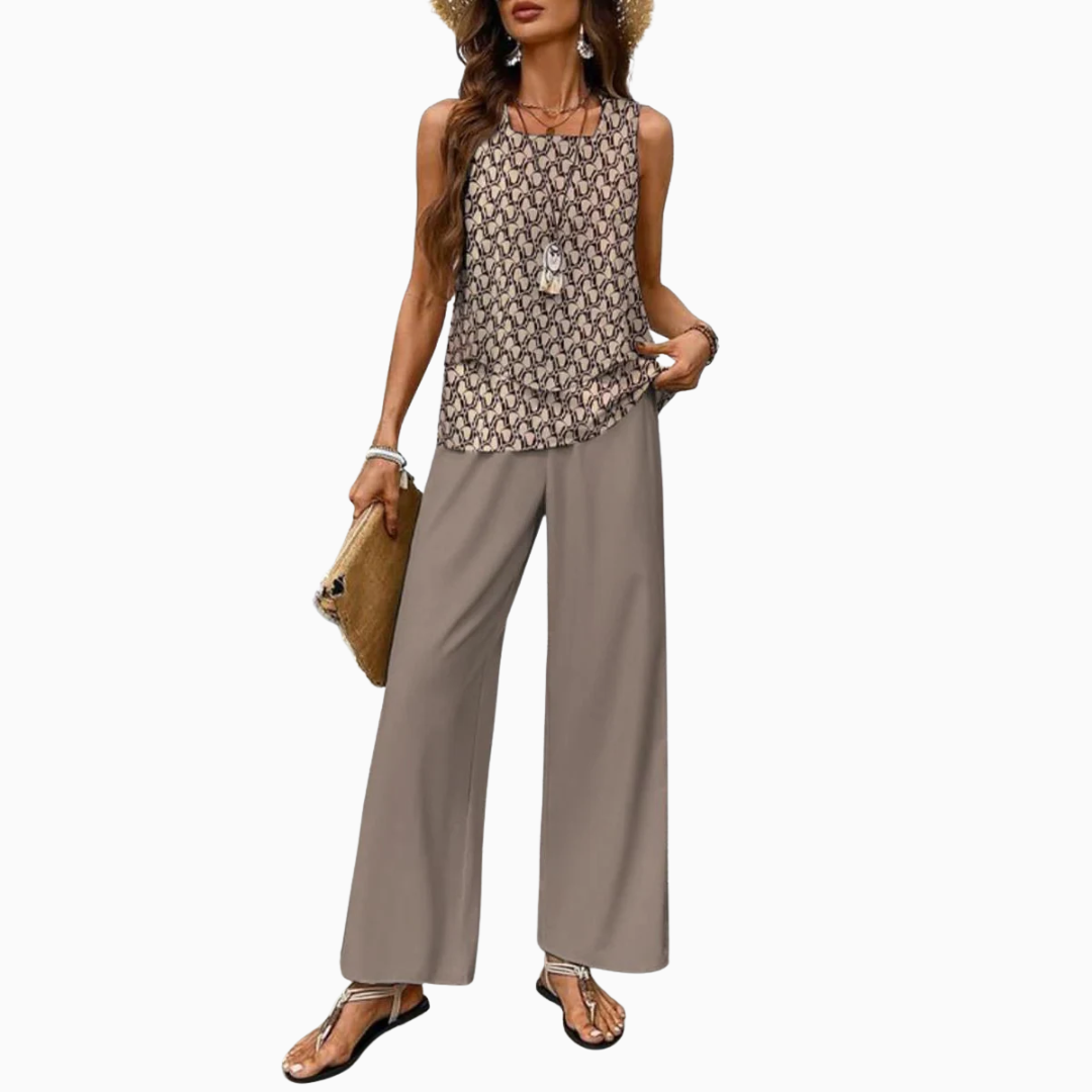 Ensemble Femme Deux Pièces Rayé – Haut Sans Manches & Pantalon Large | Style Estival Chic