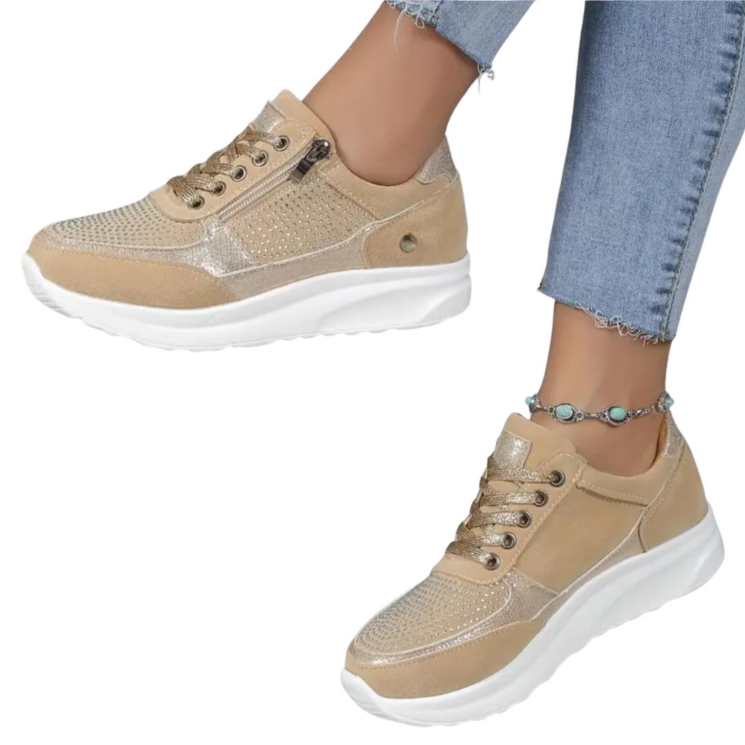 Baskets Femme Compensées – Lacets & Fermeture Éclair Latérale | Confort & Style Estival
